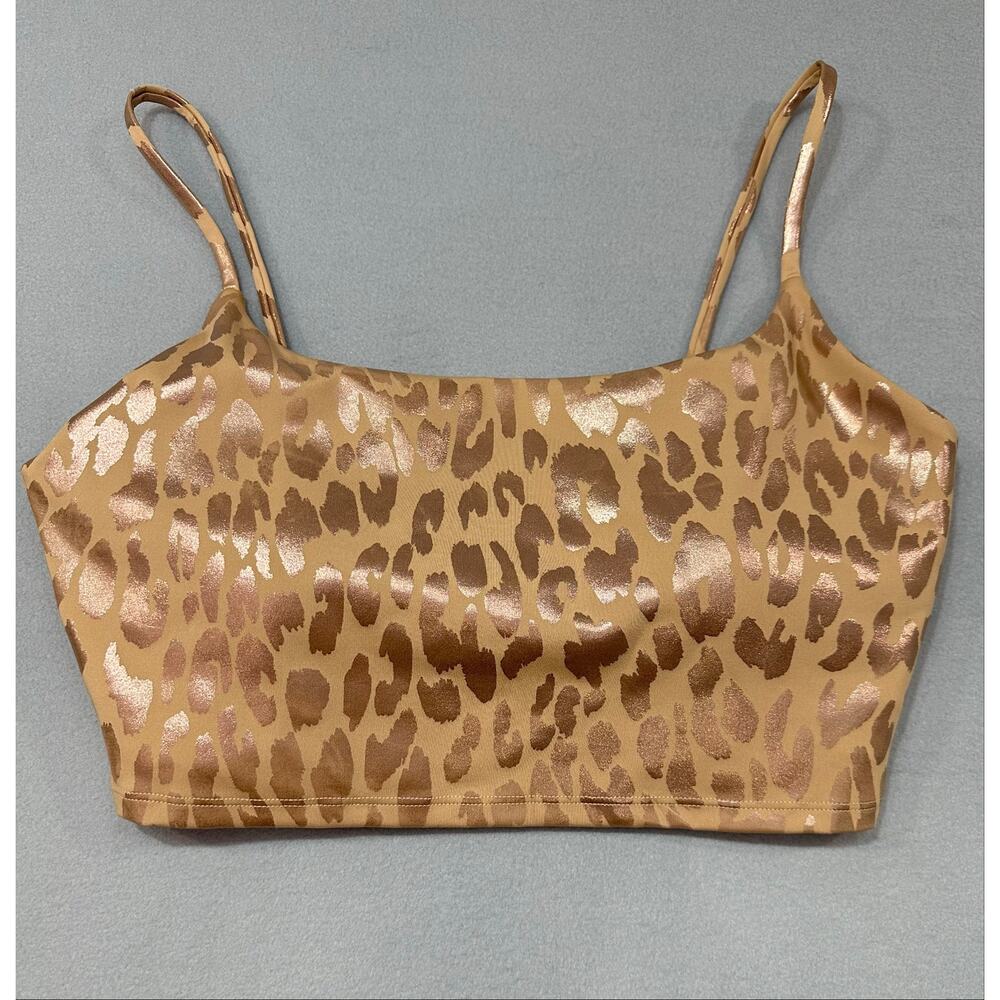 Carbon38 Metallic Leopard Longline Sports Bra Gold Foil Animal Print Size L - Picture 4 of 9